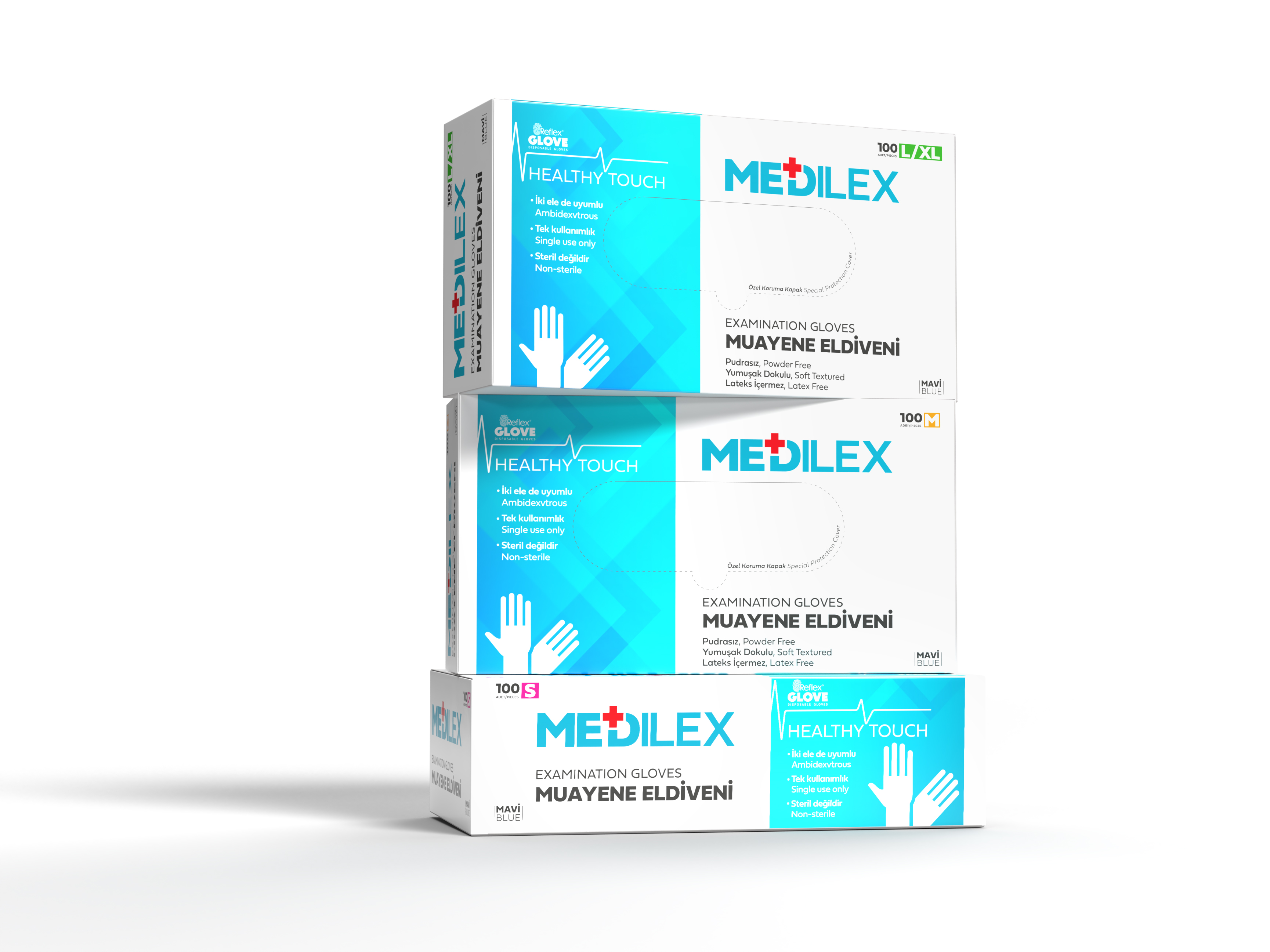 Reflex Medilex Pudrasız Mavi Muayene Eldiveni S Beden 100'lü